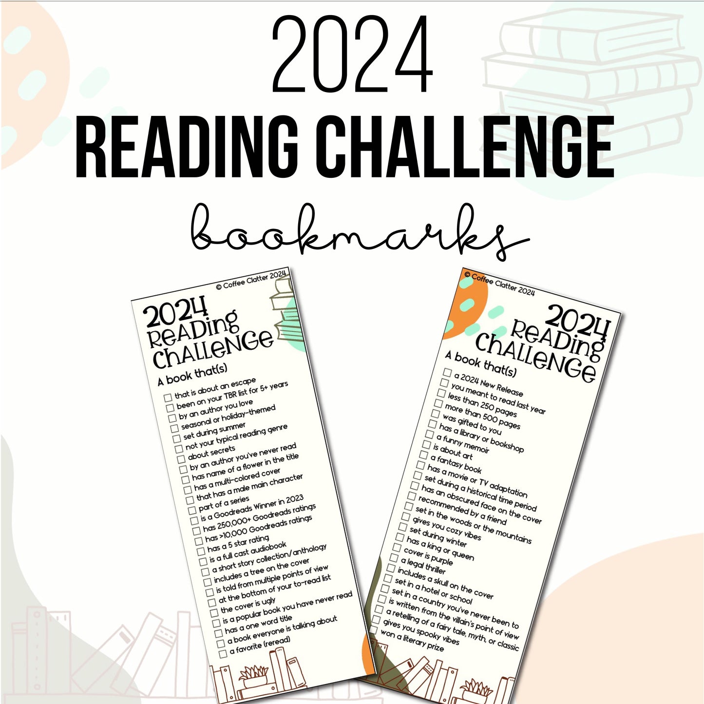 2024 Reading Challenge Checklist Bookmarks PDF